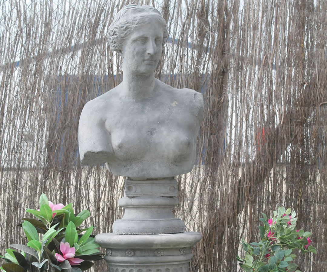 Female Bust With Optional Fluted Round Plinth - Stone Garden